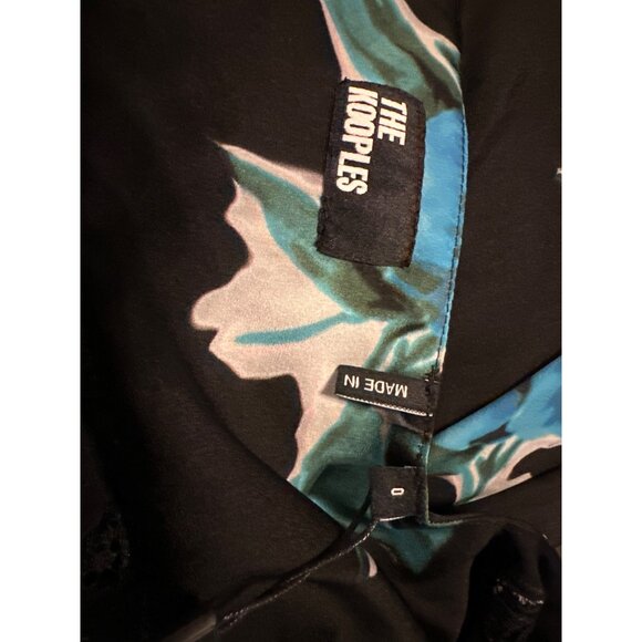 The Kooples Black & Blue Floral Print V-Neck Lace Trim Buttoned Mini Dress - Picture 9 of 10